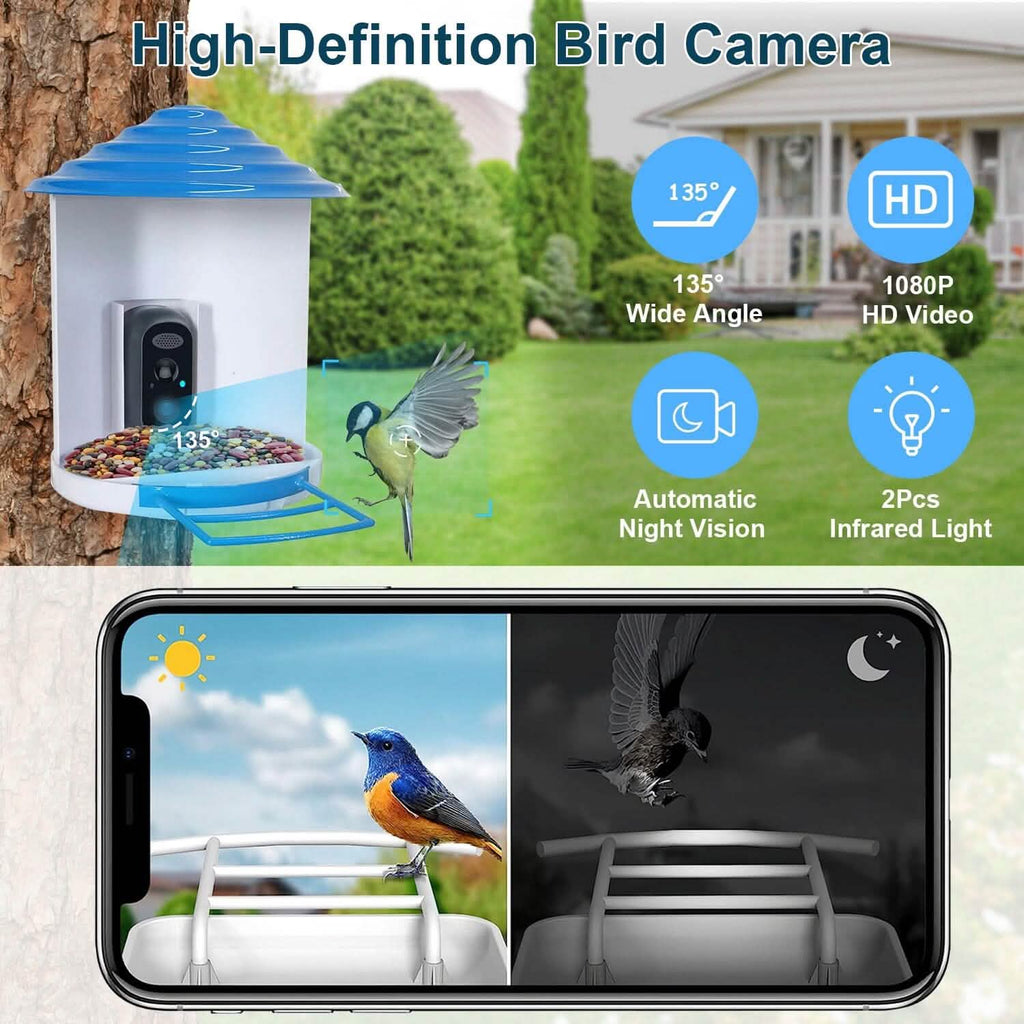 Smart Bird Feeder with Solar HD Camera & AI Detection
