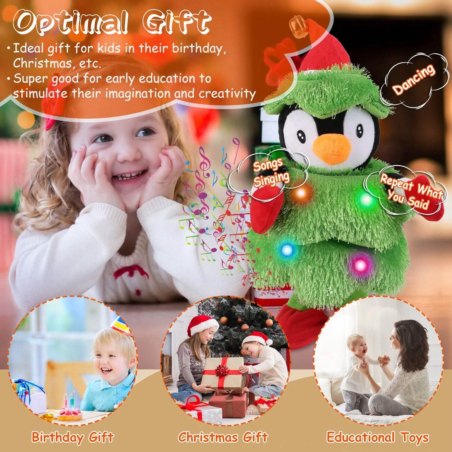 Electric Dancing Singing Plush Toy Elk, Penguin or Snowman