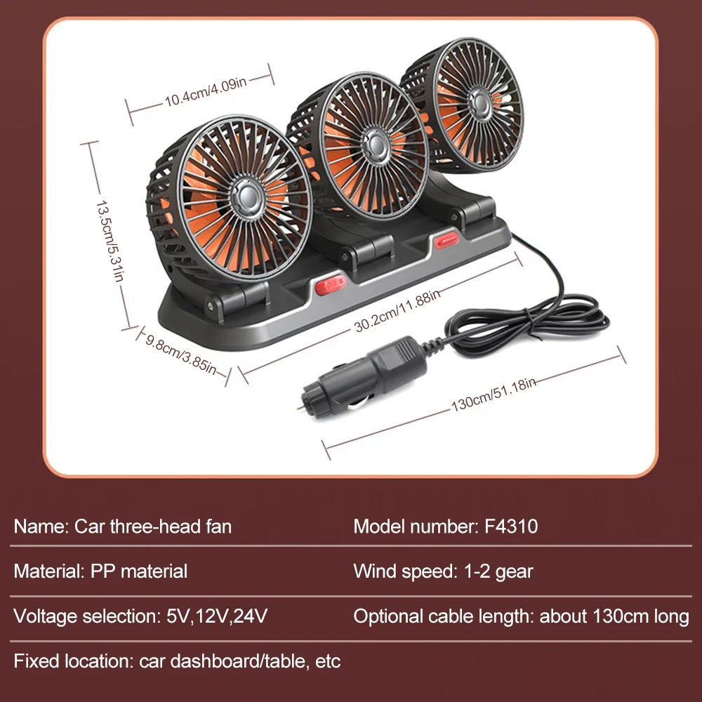 3 Head Automotive Dashboard Electric Fan