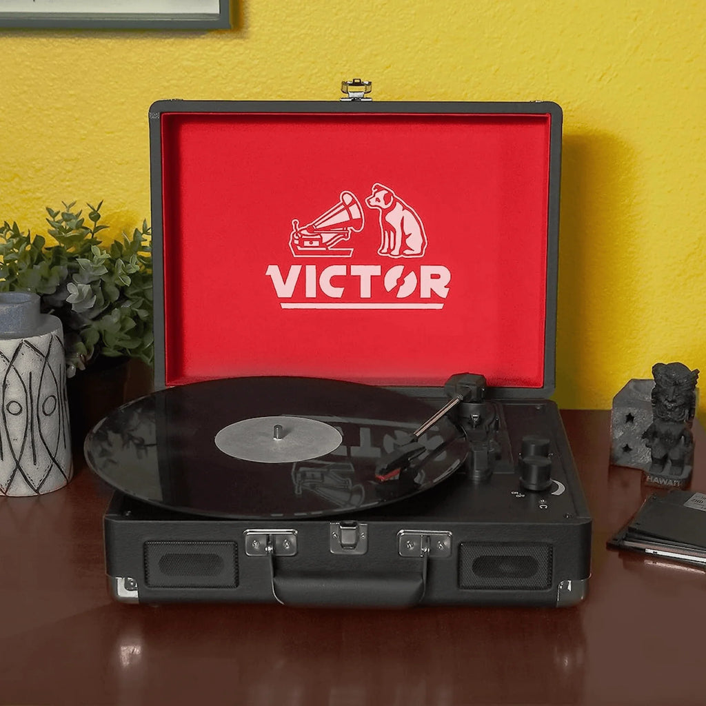 Metro Dual Bluetooth Suitcase Turntable – Black, Refurbished
