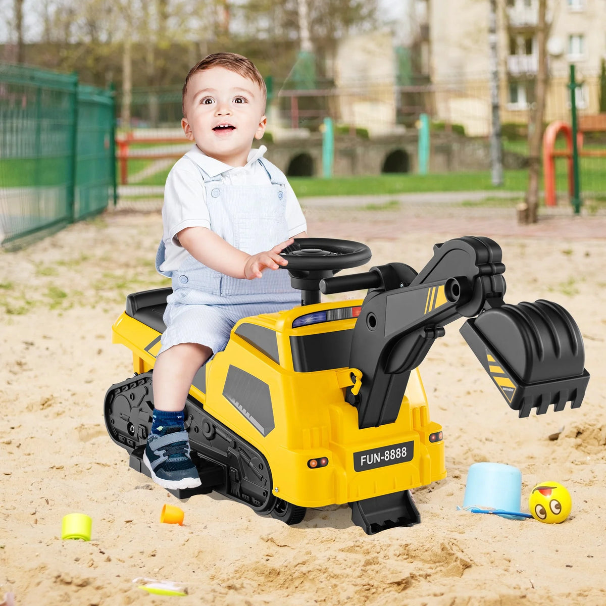 Kids 6V Ride on Tractor 3-in-1 Electric Excavator Adjustable Arms Music-Yellow