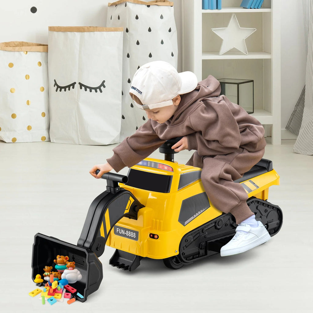 Kids 6V Ride on Tractor 3-in-1 Electric Excavator Adjustable Arms Music-Yellow