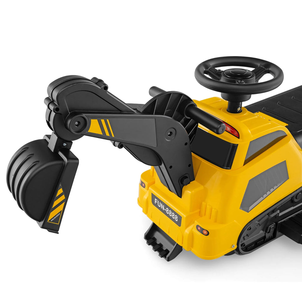 Kids 6V Ride on Tractor 3-in-1 Electric Excavator Adjustable Arms Music-Yellow