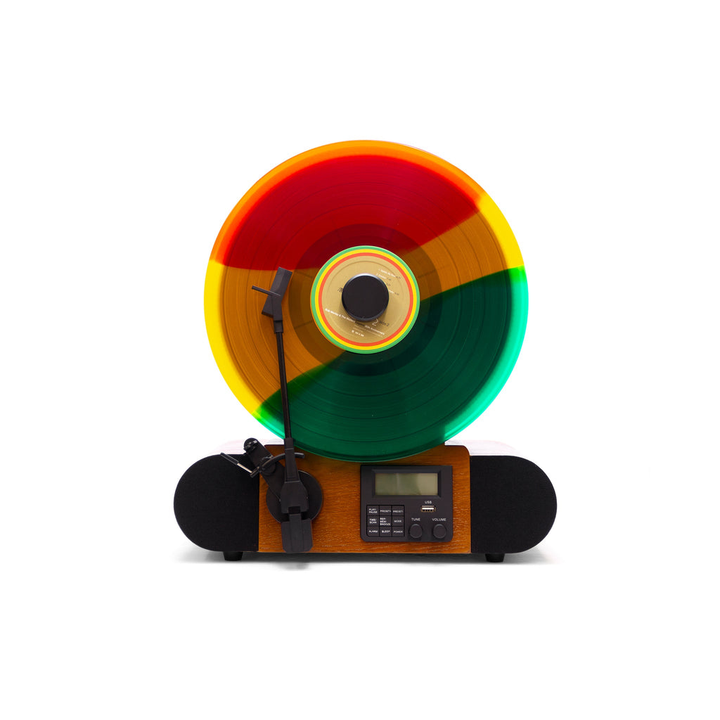 The Vertical vinyl record player has a BLACK tone arm and an Audio Technica AT3600L needle cartridge. 