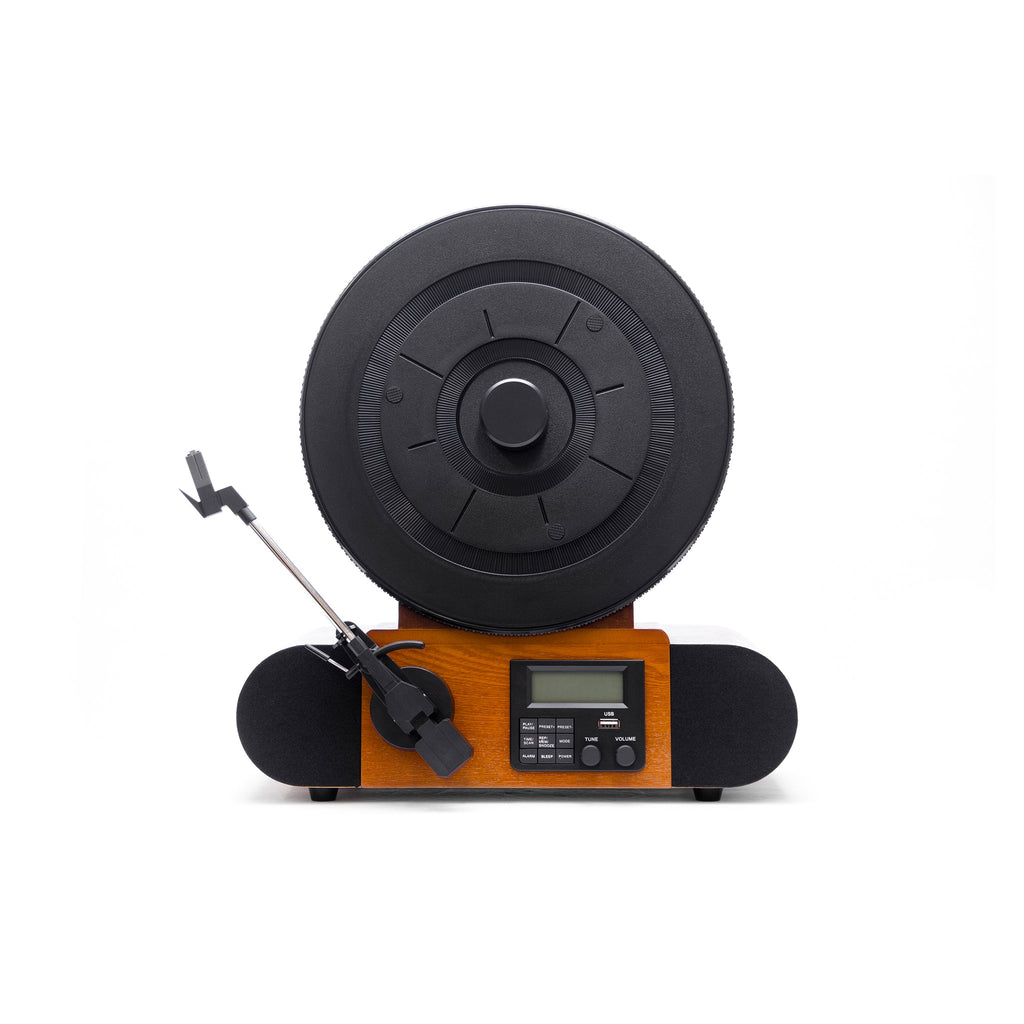 Vertical Vinyl Record Player Bluetooth FM Clock