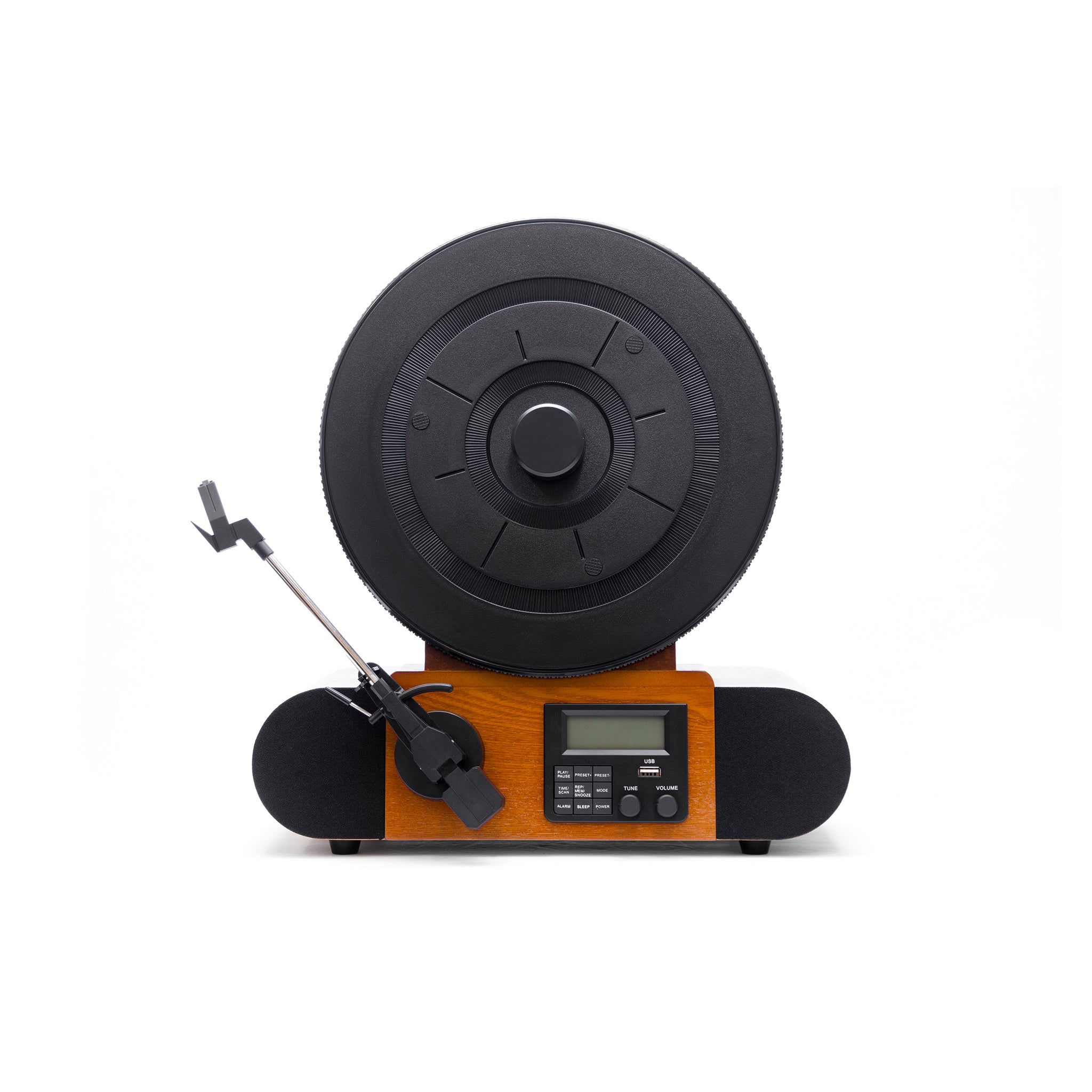 Vertical Vinyl Record Player Bluetooth FM Clock