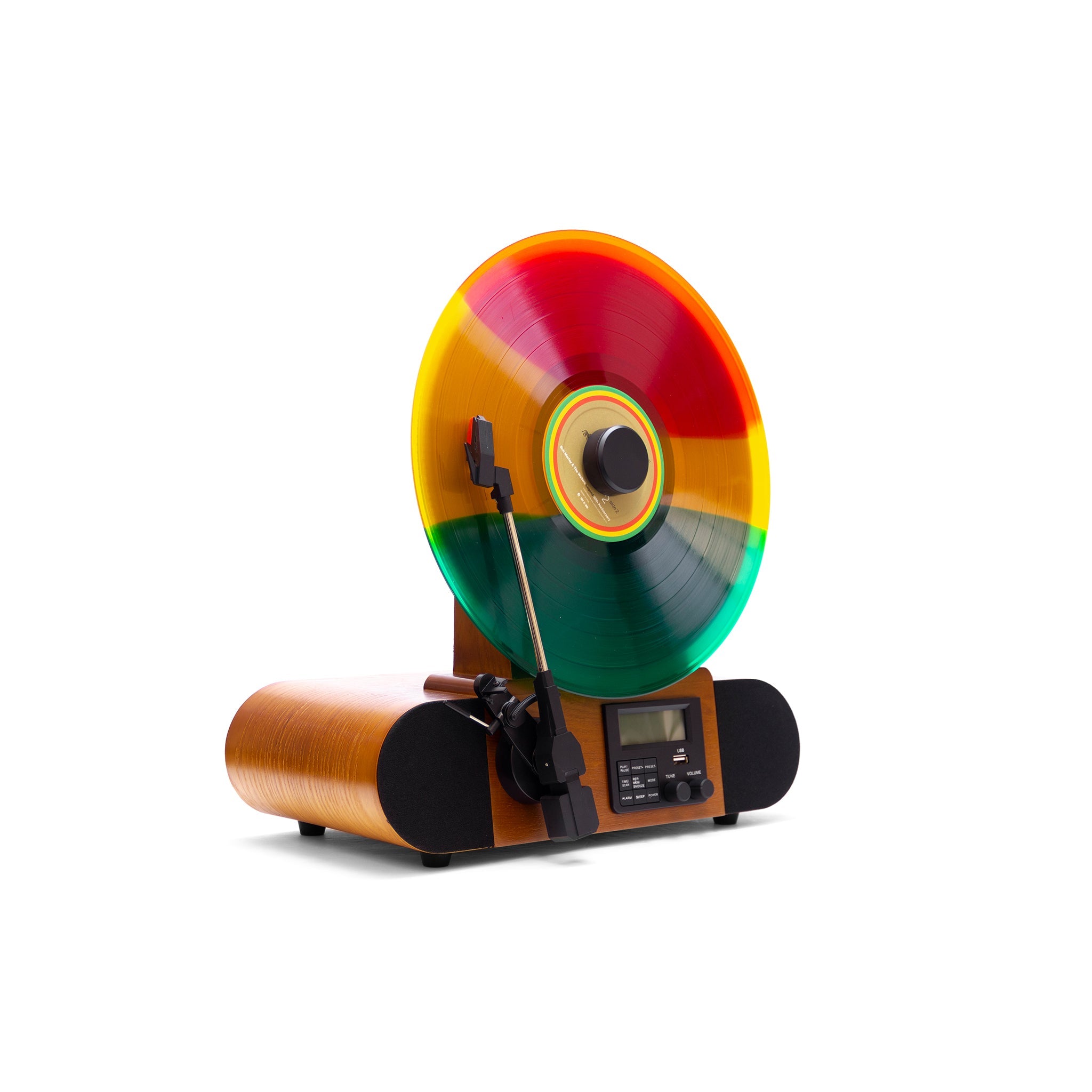 Vertical Vinyl Record Player Bluetooth FM Clock