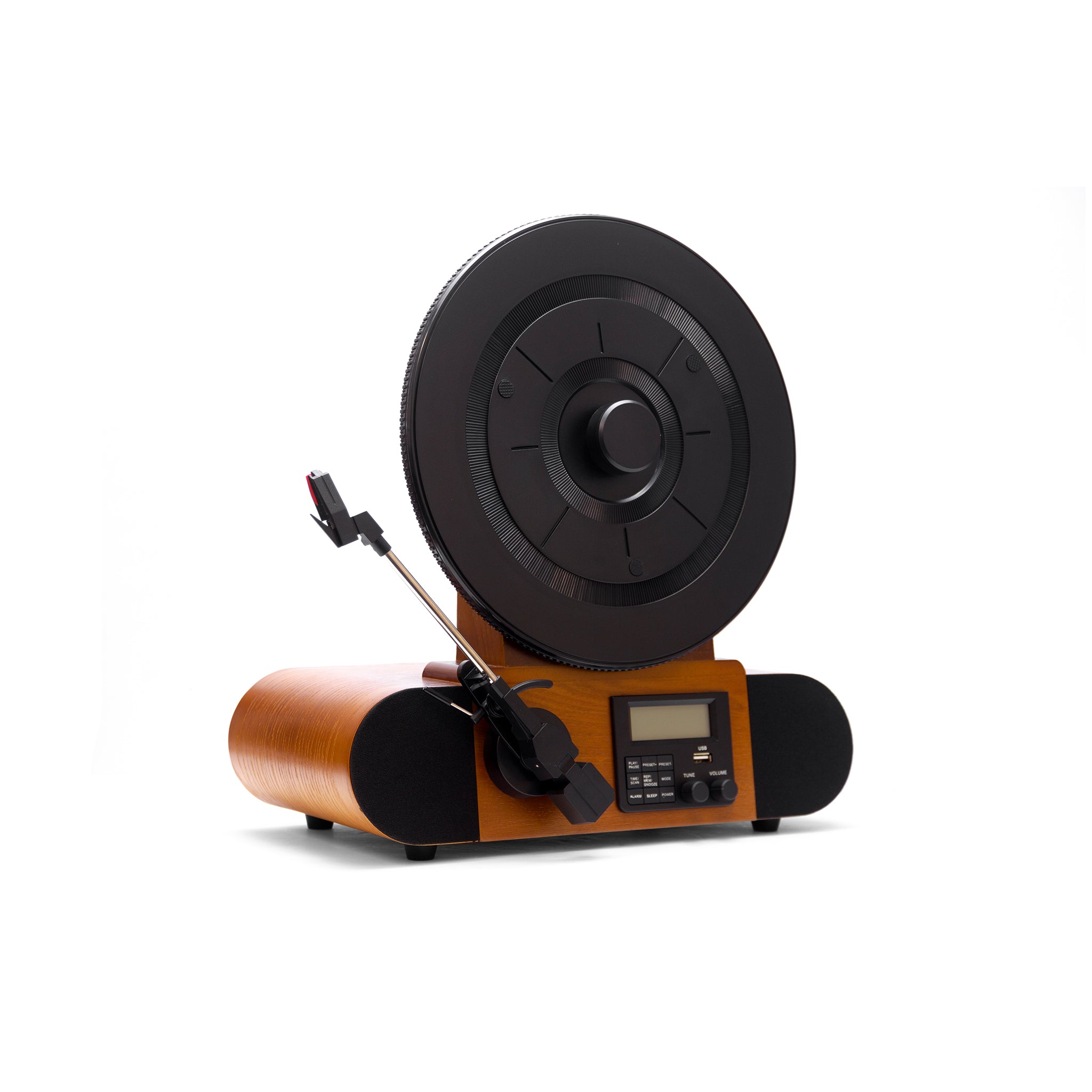 Vertical Vinyl Record Player Bluetooth FM Clock